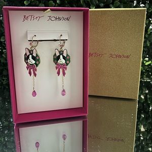 CYBER MONDAY STEAL Betsey Johnson Christmas French Bulldog Dangle Earrings